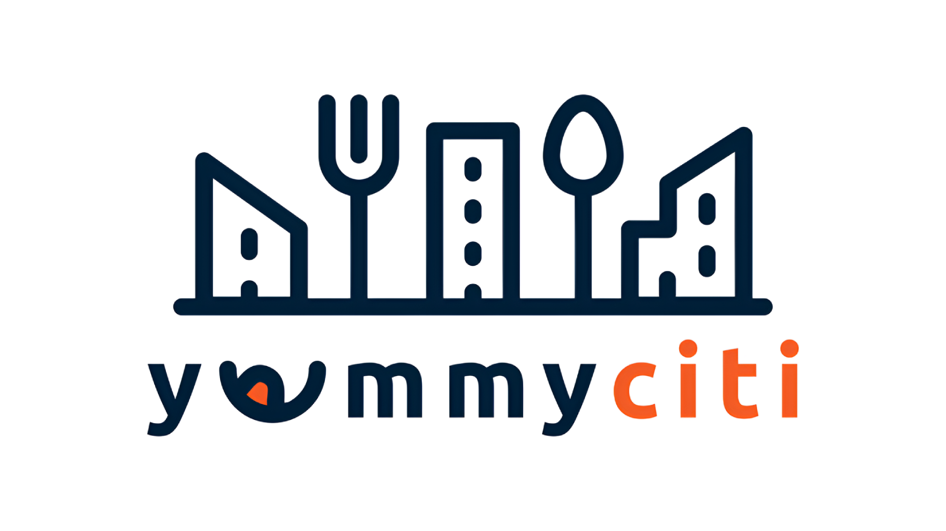 YummyCiti logo with cityscape and utensils.